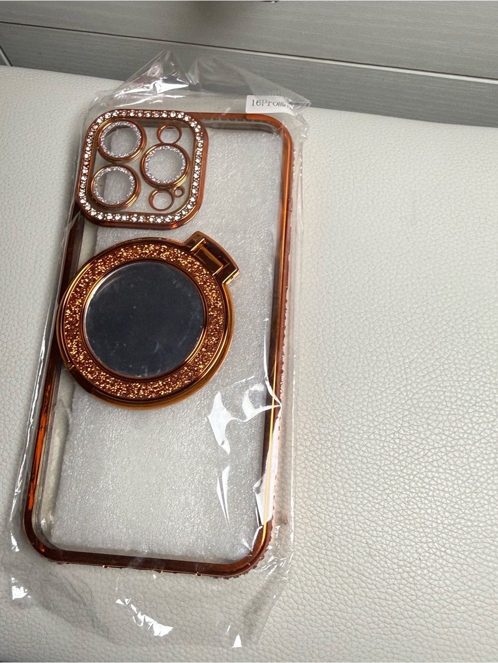 Rose Gold Glitter Phone Case with Ring Grip and Camera Cover